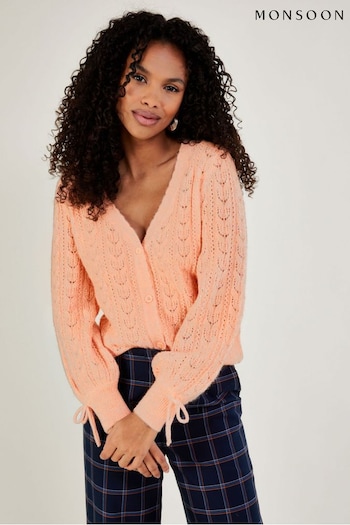 Monsoon Orange Supersoft Pointelle Cardigan With Recycled Polyester (D47673) | £60