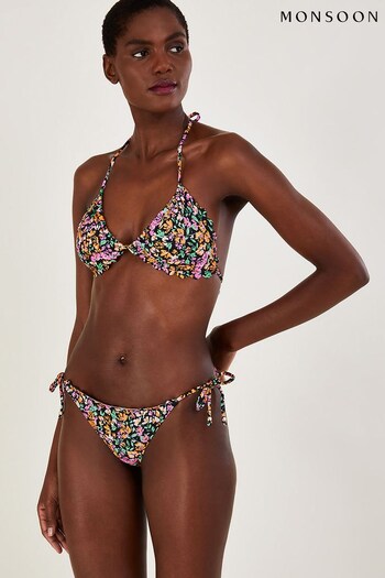 Monsoon Ditsy Print Black Bikini Bottoms With Recycled Polyester (D47677) | £35