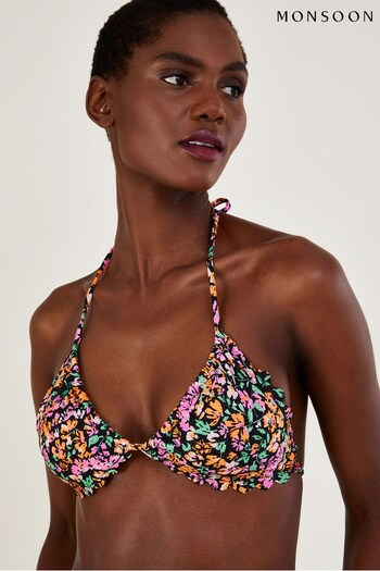 Monsoon Ditsy Print Black Bikini Top With Recycled Polyester (D47678) | £40