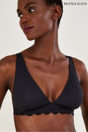 Monsoon Scallop Edge Plain Black Bikini Top With Recycled Polyester (D47684) | £35