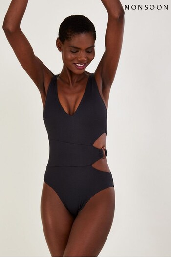 Monsoon Plain Cut-Out O-Ring Black Swimsuit With Recycled Polyester (D47685) | £50