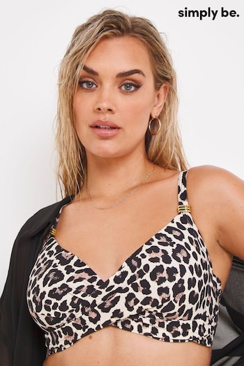 Simply Be Brown Leopard Print Magisculpt Twist Front Wired Bikini Top (D47738) | £25
