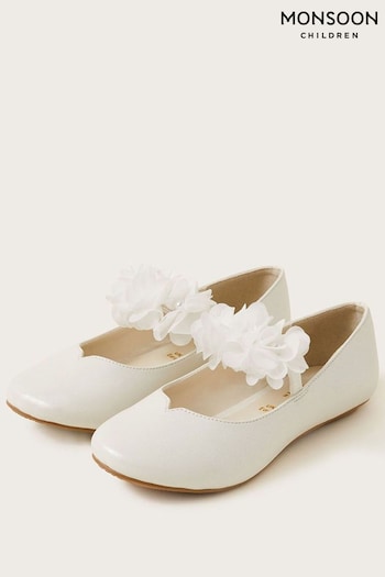 Monsoon Ivory Shimmer Corsage Ballerina Flats (D47764) | £24 - £28