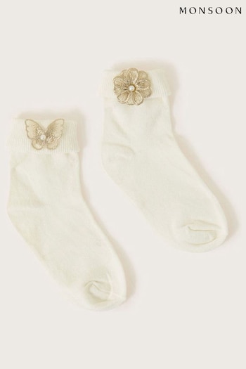Monsoon White Butterfly And Flower Socks 2 Pack (D47797) | £12