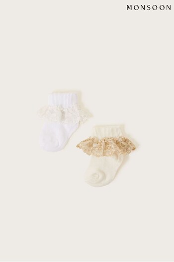 Monsoon White Lace Trim Baby Socks 2 Pack (D47799) | £10