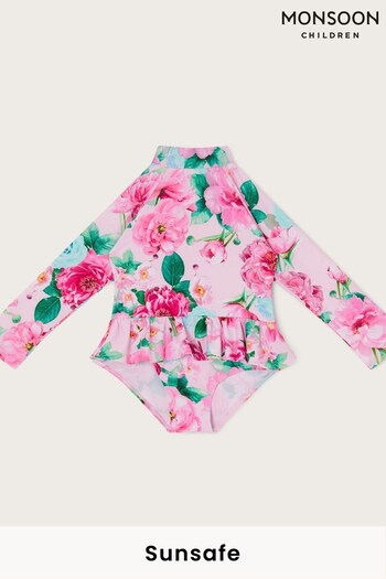 Monsoon Baby Pink Floral Skirted Swimsuit With UPF50+ Protection (D47815) | £22 - £24