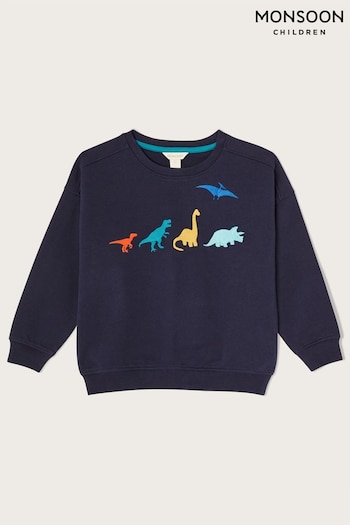 Monsoon Blue Dinosaur Embroidered Oversized Sweatshirt (D47822) | £20 - £26