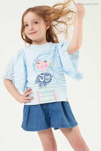 Angel & Rocket Blue Drew Woven Sleeves Printed T-Shirt (D48039) | £16 - £21