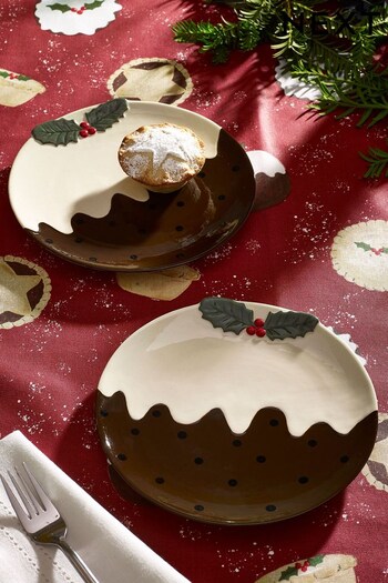 Set of 2 Natural Christmas Pudding Side Plates (D48081) | £18