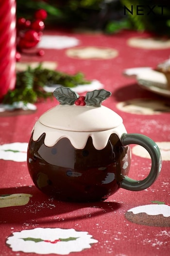 Natural Christmas Pudding Lidded Mug (D48084) | £9