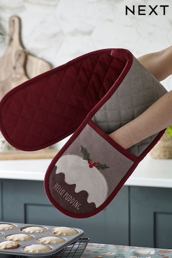 Natural Christmas Pudding Oven Gloves (D48086) | £12