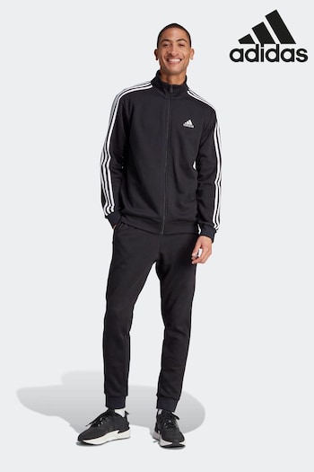 adidas Black Sportswear Basic 3-Stripes Fleece Tracksuit (D48096) | £70