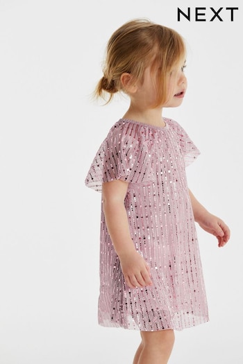 Pink Sequin Party Angel Sleeve Dress (3mths-8yrs) (D48098) | £17 - £23