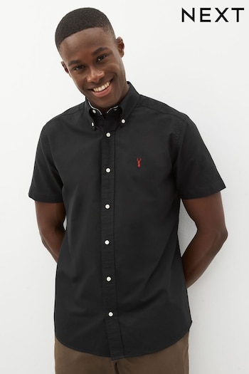 Black Slim Fit Short Sleeve Oxford Shirt (D48108) | £22