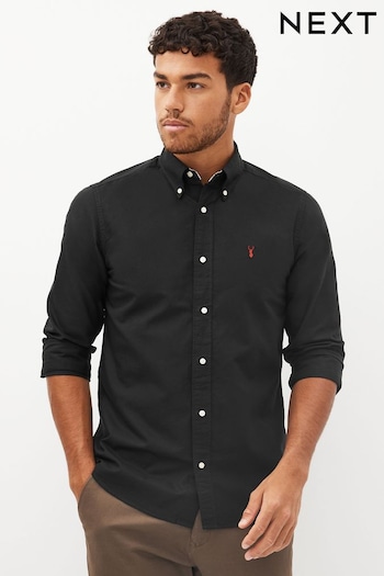 Black Slim Fit Long Sleeve Oxford Shirt (D48111) | £25