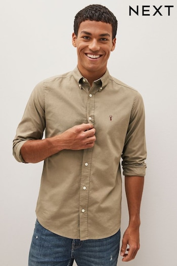 Neutral Brown Slim Fit Long Sleeve Oxford Shirt (D48112) | £25