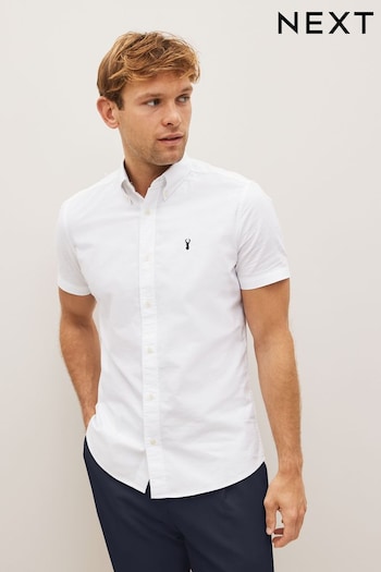 White Slim Short Sleeve Oxford Shirt (D48114) | £22