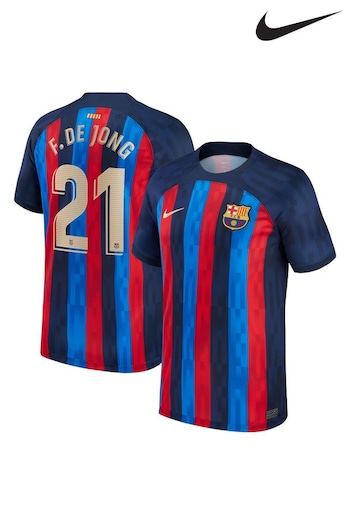 Nike Navy F. De Jong - 21 F.C. Barcelona 22/23 tiger-motif Football Shirt (D48320) | £75