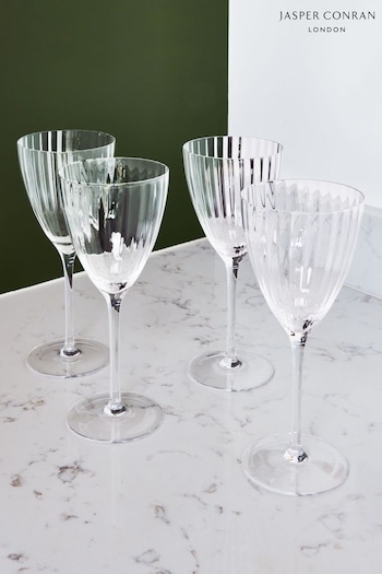Jasper Conran London Set of 4 Clear Fluted Wine Glasses (D48386) | £40