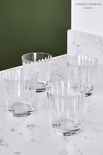 Jasper Conran London Clear Fluted Set of 4 Short Tumbler Glasses (D48387) | £30