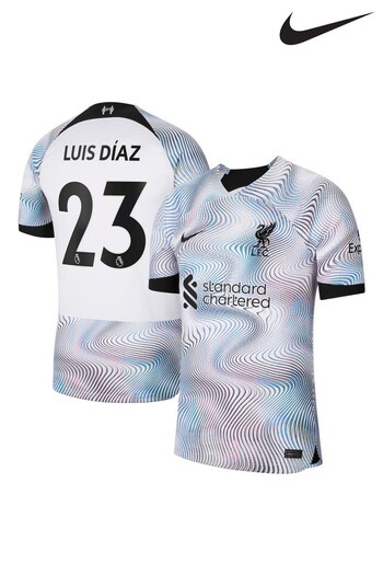 Nike White Luis Diaz - 23 Liverpool FC 22/23 Stadium Away Shirt (D48452) | £90
