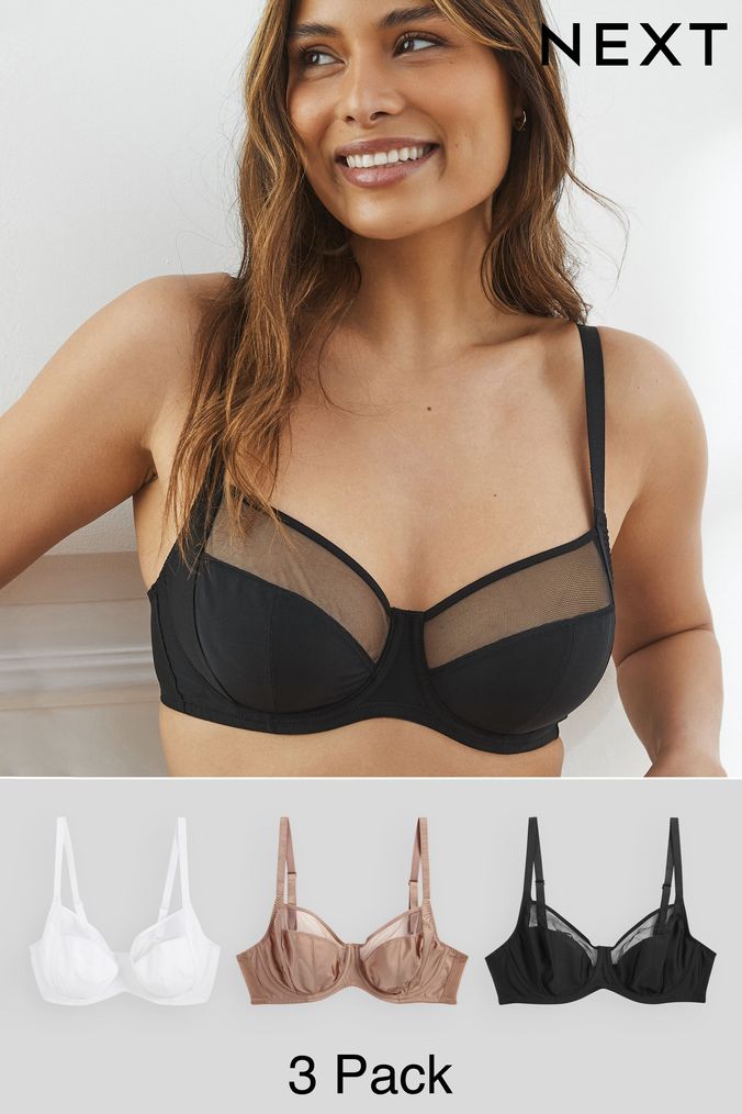 Black/White/Nude DD+ Non Pad Full Cup Bras 3 Packs (D48487) | £45