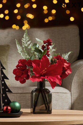 Red Artificial Floral In Smoked Glass Vase (D48496) | £25