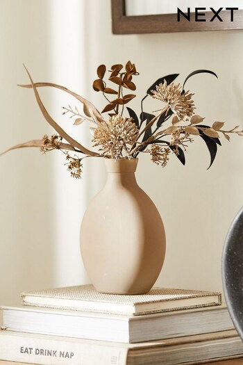 Natural Artificial Dried Flowers In Mink Brown Vase (D48504) | £20