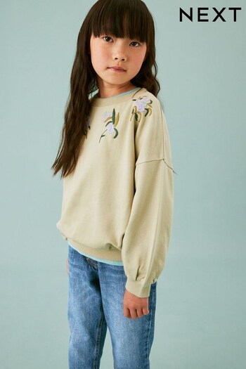Green Embroidered Floral Sweatshirt (3-16yrs) (D48839) | £16 - £22