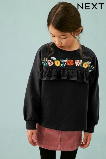 Black Embroidered Floral Sweatshirt (3-16yrs) (D48841) | £16 - £22