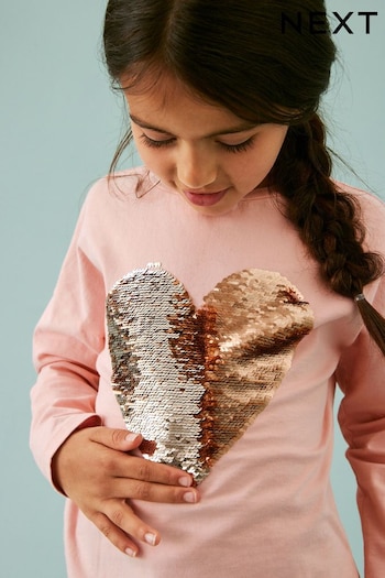 Pink/Gold Long Sleeve Heart T-Shirt (3-16yrs) (D48852) | £11 - £16