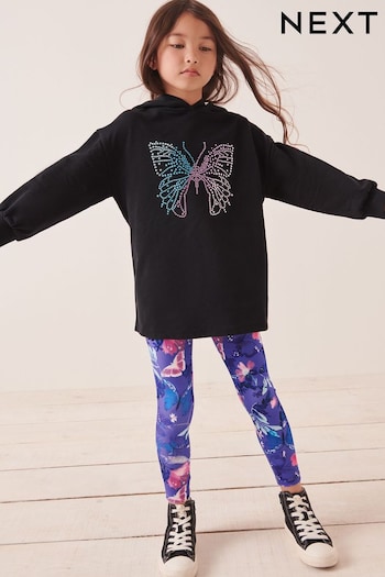 Black/Purple Butterfly Hoodie & linen Leggings Set (3-16yrs) (D48863) | £21 - £27