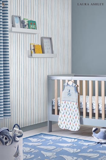 Laura Ashley Blue Painterly Stripe Wallpaper Wallpaper (D49273) | £48