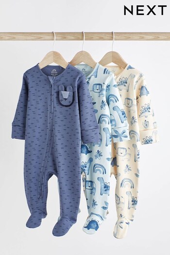 Blue Cotton Baby Sleepsuits 3 Pack (0mths-2yrs) (D49332) | £20 - £22