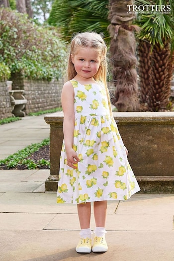 Trotters London Yellow Adelina Lemon Cotton Cross Back Dress (D49355) | £22 - £23