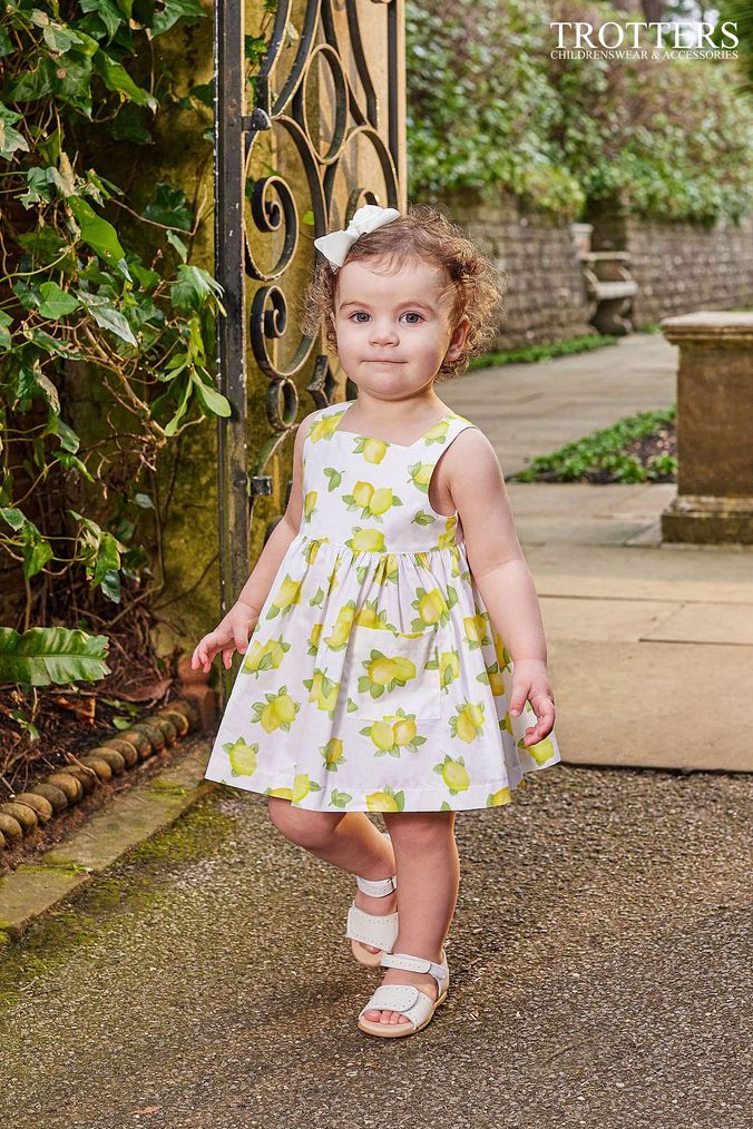 Trotters London Little Yellow Adelina Lemon Cotton Cross Back Dress (D49365) | £46