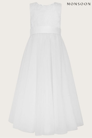 Monsoon Alice Lace Tulle Maxi White Dress (D49407) | £58 - £68