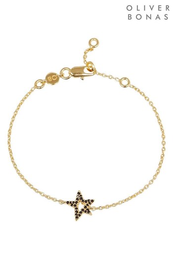 Oliver Bonas Alula Star Gem Inlay Charm Chain Black Bracelet (D49477) | £39.50