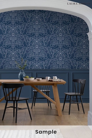 Laura Ashley Midnight Seaspray Blue Silchester Wallpaper Sample Wallpaper (D49770) | £1