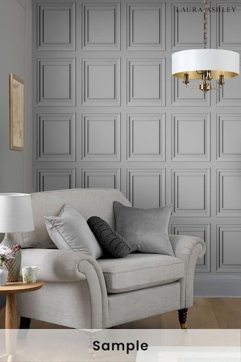 Laura Ashley Silver Redbrook Wood Panel Wallpaper Sample Wallpaper (D49778) | £1