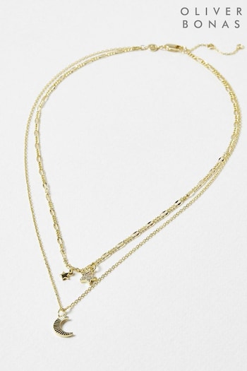 Oliver Bonas Gold Plated Estrella Celestial Charms Layered Necklace (D49803) | £55