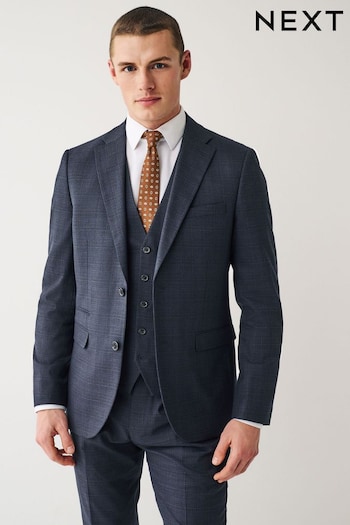 Navy Blue Skinny Check Suit Jacket (D49805) | £99