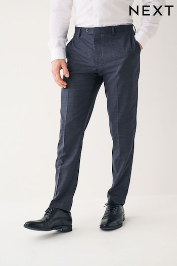 Navy Blue Skinny Check Suit Trousers (D49806) | £50