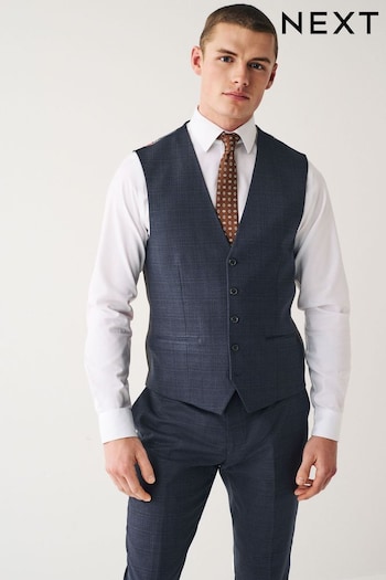 Navy Blue Skinny Check Suit Waistcoat (D49807) | £50