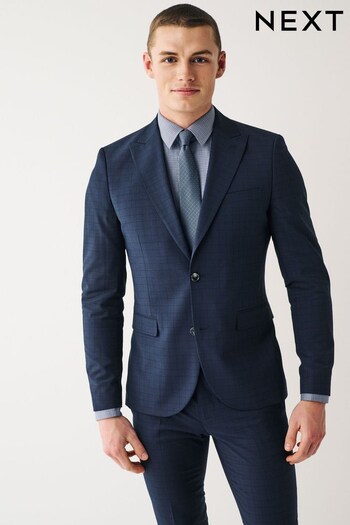 Bright Blue Super Skinny Check Suit Jacket (D49808) | £99