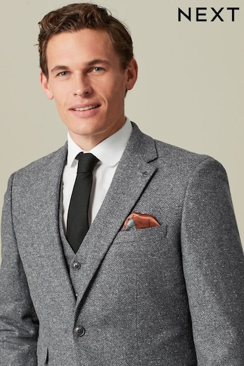 Grey Nova Fides Italian Fabric Herringbone Textured Wool Blend Suit Jacket (D49846) | £110