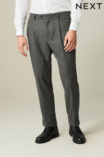 Grey Slim Nova Fides Italian Fabric Herringbone Textured Wool Blend Suit Trousers (D49847) | £59