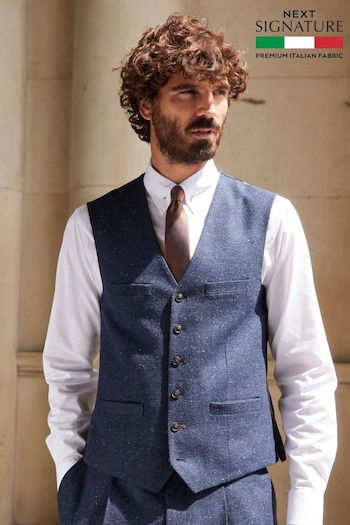 Navy Blue Nova Fides Italian Fabric Herringbone Textured Wool Content Suit Waistcoat (D49851) | £59