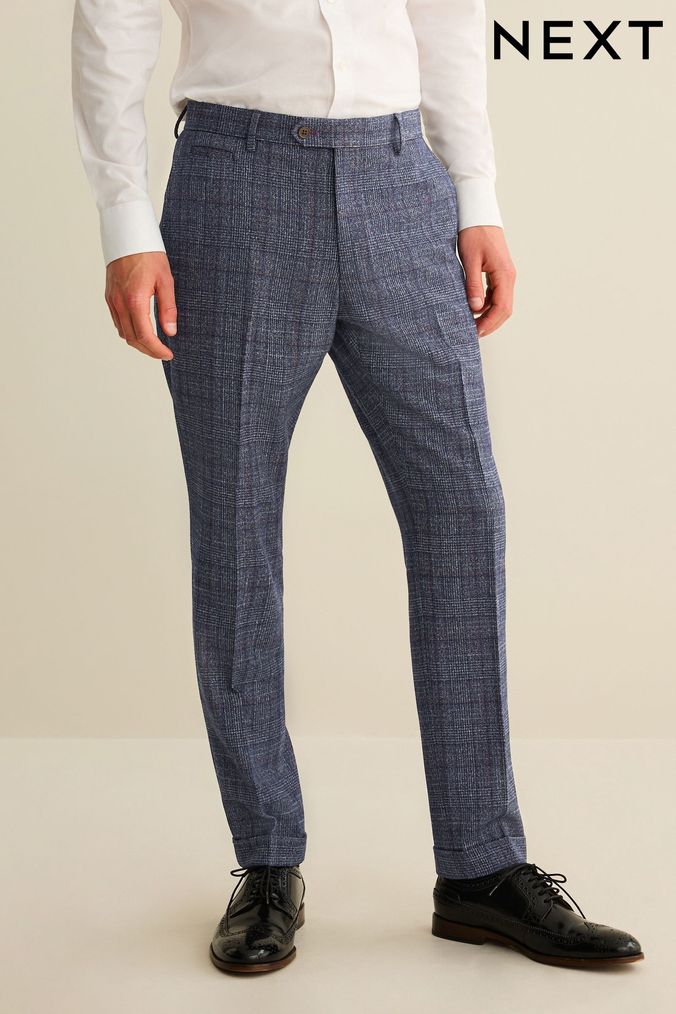 Mens Checked Trousers Skinny Slim Fit Checked Trousers Next UK