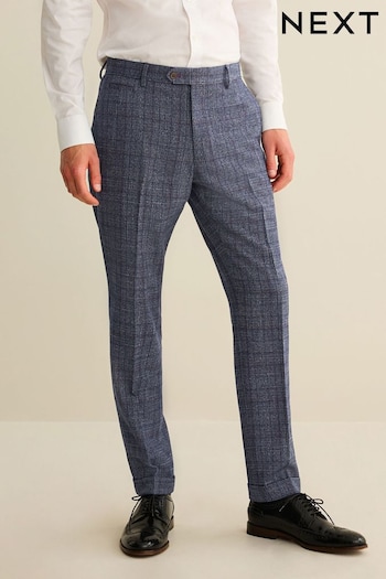 Navy Slim Fit Trimmed Check Suit: Trousers (D49861) | £50